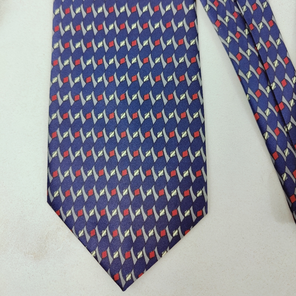 VTG 90s Davvero Benino Men's Blue Red Gray Geometric Print 4" Tie